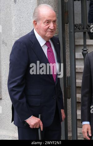 König Juan Carlos I. von Spanien während der Hochzeit von Jose Luis Martinez-Almeida mit Teresa Urquijo in der Pfarrei San Francisco de Borja, 6. April 2024, Stockfoto