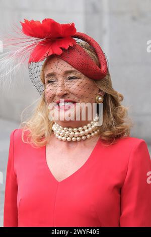 Madrid, Spanien. April 2024. Casilda Martínez-Almeida während der Hochzeit von Jose Luis Martinez-Almeida mit Teresa Urquijo in der Pfarrei San Francisco de Borja am 6. April 2024 in Madrid, Spanien. (Foto: Oscar Gonzalez/SIPA USA) Credit: SIPA USA/Alamy Live News Stockfoto