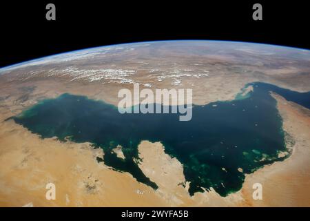 Der Persische Golf vom Weltall aus gesehen. Elemente dieses Bildes stammen von der NASA. Stockfoto