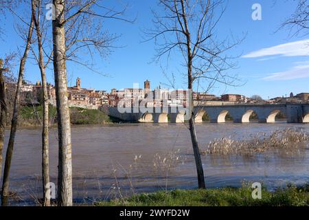 Panoramablick auf die Stadt Tordesillas am Ufer des Flusses Duero Castillion e Leon, Spanien, Europa Stockfoto