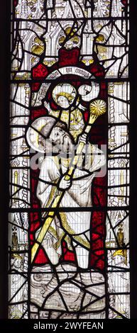 St. Christopher mit Jesuskind, großes östliches Buntglasfenster, ca. 1410, All Saints North Street Church, York, England Stockfoto