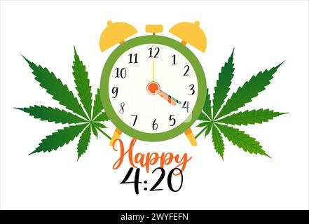 Unkrauttag, 420 Konzept. Der Wecker zeigt die Zeit 4 20, die Zeit, Marihuana zu rauchen. Vierundzwanzig Cannabistage. Design für Banner, Poster, Grußkarte Stock Vektor