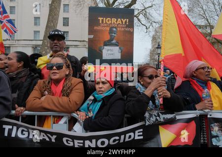 REKORDDATUM NICHT ANGEGEBEN Globale Proteste für Tigray in London Aktivisten versammeln sich vor dem Außenministerium in London für den Globalen Protest für Tigray. Im Mai 2023 hatten die kombinierten Auswirkungen von Kriegsgewalt, Hungersnöten und mangelndem Zugang zu medizinischen Hilfsmitteln schätzungsweise 162 bis 000 Menschen getötet, wobei andere Schätzungen Schätzungen bis zu 600.000 Tote erreichten. Der Protest ist ein Aufruf zum Handeln und fordert die internationale Gemeinschaft auf, die anhaltende Krise zur Kenntnis zu nehmen und zu intervenieren. London England UK Copyright: XJoaoxDanielxPereirax Stockfoto