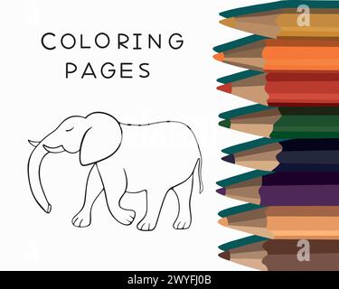 Vektor-isolierte Illustration einer Elefanten-Färbeseite. Konturzeichnung eines Elefanten. Stock Vektor