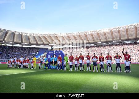 Roma, Italien. April 2024. Teams während des Fußballspiels der Serie A zwischen AS Roma und SS Lazio im Olympiastadion Roms, Italien - Samstag, den 06. April 2024. Sport - Fußball . (Foto: Alfredo Falcone/LaPresse) Credit: LaPresse/Alamy Live News Stockfoto