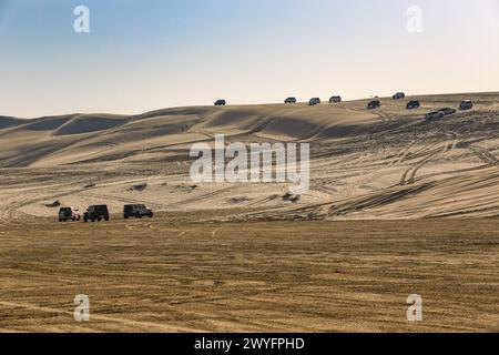 Panoramafotos Offroad in der Wüste, Wüstensafari in Katar. Stockfoto