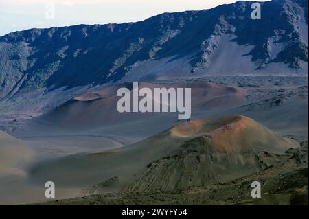 Maui, Hawaii, USA - Haleakala National Park, Haleakala Krater, Pu'u o Pele und Kamaolii Schlackenzapfen, vom Sliding Sands Trail. Stockfoto