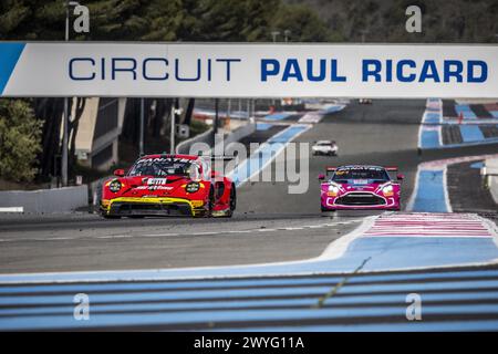 911 MALYKHIN Aliaksandr (gbr), BACHLER Klaus (aut), STURM Joel (ger), Pure Racing, Porsche 911 GT3 R (992), Action während der 1. Runde der Fanatec GT World Challenge 2024 angetrieben von AWS auf dem Circuit Paul Ricard, vom 5. Bis 7. April 2024 in Le Castellet, Frankreich Stockfoto