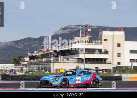 60 KODRIC Martin (hrv), AL-KHALIFA Isa (bhr), WILLIAMS Lewis (gbr), 2 Seas Motorsport, Mercedes-AMG GT3 Evo, Action während der 1. Runde der Fanatec GT World Challenge 2024 mit AWS auf dem Circuit Paul Ricard vom 5. bis 7. April 2024 in Le Castellet, Frankreich Stockfoto