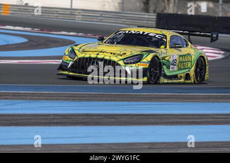 48 AUER Lucas (aut), ENGEL Maro (ger), MORAD Daniel (CAN), Mercedes-AMG Team Mann-Filter, Mercedes-AMG GT3 Evo, Action während der 1. Runde der Fanatec GT World Challenge 2024 mit AWS auf dem Circuit Paul Ricard vom 5. bis 7. April 2024 in Le Castellet, Frankreich Stockfoto