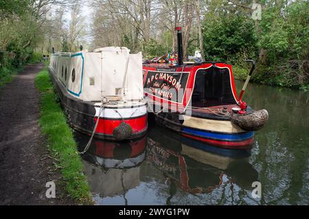 Harefield, Großbritannien. April 2024. Sturm Kathleen hat heute Harefield in Uxbridge passiert, als die Menschen heute an einem milden Tag auf dem Grand Union Canal und dem Schleppweg waren. Die Temperaturen sollen in diesem Jahr den bisher wärmsten Tag erreicht haben. Kredit: Maureen McLean/Alamy Stockfoto