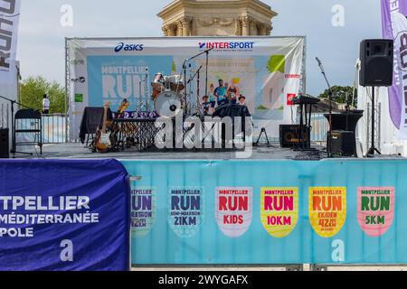 Montpellier, Frankreich. April 2024. Promenade du Peyrou, die Liste der Rennen des Montpellier Run Festivals am Wochenende. Credit ReportageMPL/Alamy Live News Stockfoto