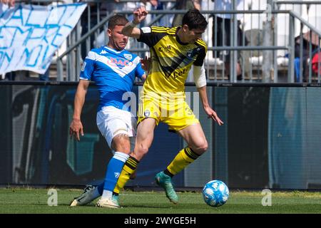 Stefano Moreo vom Pisa Sporting Club 1909 während des italienischen Fußballspiels der Serie B zwischen Brescia Calcio FC und Pisa SC 1909 bei Mario Riga Stockfoto