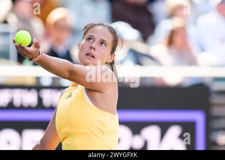 Charleston, South Carolina, USA. April 2024. (4) DARIA KASATKINA dient den Ball (1) JESSICA PEGULA aus den USA während des Halbfinals der Credit One Charleston Open (Credit Image: © Maxwell Vittorio/ZUMA Press Wire) NUR ZUR REDAKTIONELLEN VERWENDUNG! Nicht für kommerzielle ZWECKE! Stockfoto