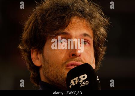 Estoril, Portugal. April 2024. Estoril, Portugal, 6. April 2024: Joao Sousa während seiner Pensionszeremonie im Clube de Tenis do Estoril in Estoril, Portugal. (Pedro Porru/SPP) Credit: SPP Sport Press Photo. /Alamy Live News Stockfoto