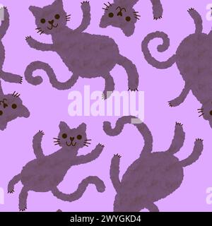 Halloween Tiere nahtlose Aquarellmalerei Katzenmuster zum Einpacken von Papier und Stoffen und Kinderkleidung Druck und Accessoires und Herbst Textilien und Stockfoto