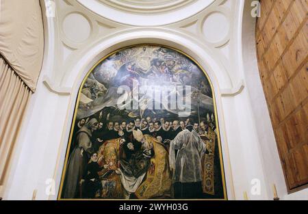 "Das Grab des Grafen Orgaz" (um 1586) Gemälde von El Greco in der Kirche Santo Tomé. Toledo. Spanien. Stockfoto