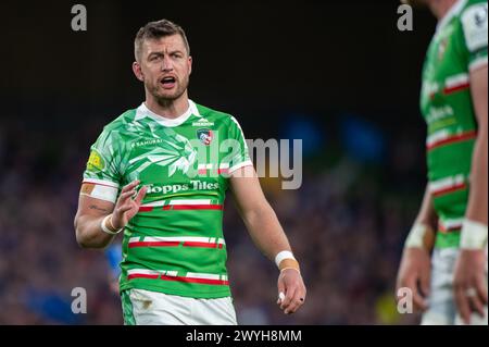 Dublin, Irland. April 2024. Handre Pollard von Leicester während des Investec Champions Cup, Achtelfinale zwischen Leinster Rugby und Leicester Tigers im Aviva Stadium in Dublin, Irland am 6. April 2024 (Foto: Andrew SURMA/ Credit: SIPA USA/Alamy Live News Stockfoto