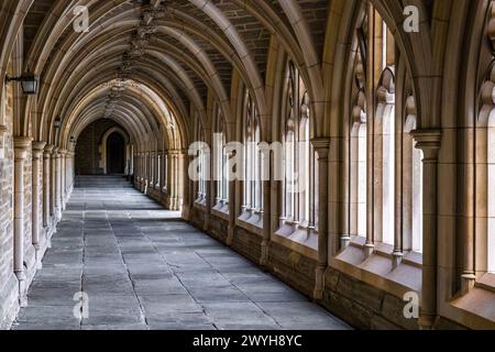 Malerische gotische Halle in der Princeton University am Tag mit niemandem Stockfoto