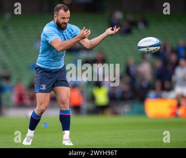 Dublin, Irland. April 2024. Jamison Gibson-Park of Leinster während des Investec Champions Cup, Achtelfinale zwischen Leinster Rugby und Leicester Tigers im Aviva Stadium in Dublin, Irland am 6. April 2024 (Foto: Andrew SURMA/ Credit: SIPA USA/Alamy Live News Stockfoto