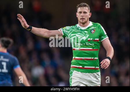 Dublin, Irland. April 2024. Freddie Steward of Leicester während des Investec Champions Cup, Achtelfinale zwischen Leinster Rugby und Leicester Tigers im Aviva Stadium in Dublin, Irland am 6. April 2024 (Foto: Andrew SURMA/ Credit: SIPA USA/Alamy Live News Stockfoto