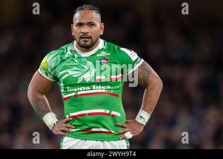 Dublin, Irland. April 2024. Solomone Kata von Leicester während des Investec Champions Cup, Achtelfinale zwischen Leinster Rugby und Leicester Tigers im Aviva Stadium in Dublin, Irland am 6. April 2024 (Foto: Andrew SURMA/ Credit: SIPA USA/Alamy Live News Stockfoto