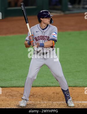 Arlington, Texas, USA. April 2024. Houston Astros Outfield Jake Meyers (6) im Baseballspiel der Major League zwischen den Houston Astros und den Texas Rangers im Globe Life Field in Arlington, Texas. Die Rangers besiegten Astros mit 7:2. Greg Atkins/CSM/Alamy Live News Stockfoto