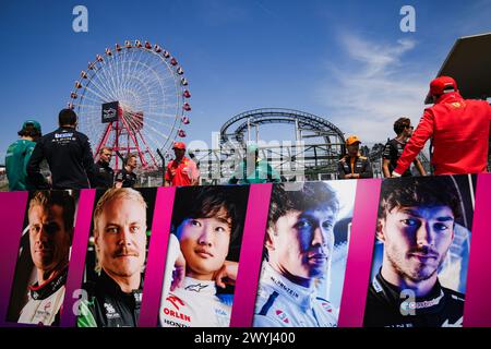 Suzuka, Japan. April 2024. Die Fahrer reagieren während der Rennparade vor dem Großen Preis der Formel 1 in Suzuka, Japan, 7. April 2024. Quelle: Zhang Xiaoyu/Xinhua/Alamy Live News Stockfoto