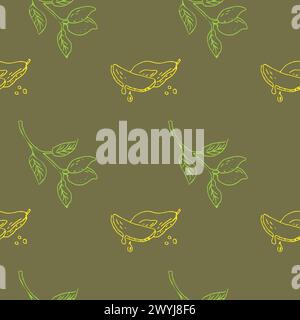 Nahtloses Muster mit Mango auf dunklem Hintergrund. Vektor-Illustration kann für Verpackungspapier, Hintergrund, Textil verwendet werden. Stock Vektor