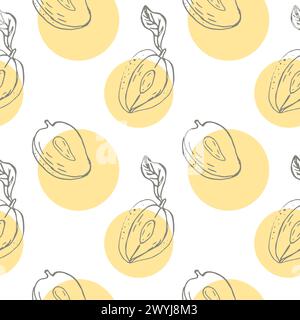 Nahtloses Muster mit Mango, tropischen Früchten Hintergrund. Vektorabbildung kann zum Einhüllen von Papier, Hintergrund, Poster und Hintergrundbildern verwendet werden. Mangokontur SK Stock Vektor