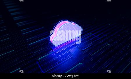 Cloud-Computing. Das Konzept der Datenübertragung und -Speicherung. 3D-Abbildung. Stockfoto