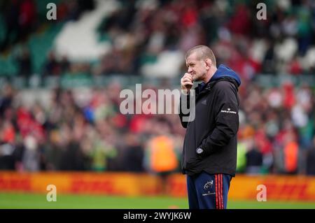 Munsters Cheftrainer Graham Rowntree vor dem ECPR Challenge Cup Spiel im Cinch Stadium in Franklin's Gardens, Northampton. Bilddatum: Sonntag, 7. April 2024. Stockfoto