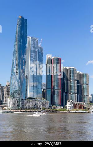 Sydneys Stadtbild und Skyline, Hochhäuser im Stadtzentrum von Sydney mit Crown Casino und Barangaroo International Towers, Sydney, NSW, Australien Stockfoto