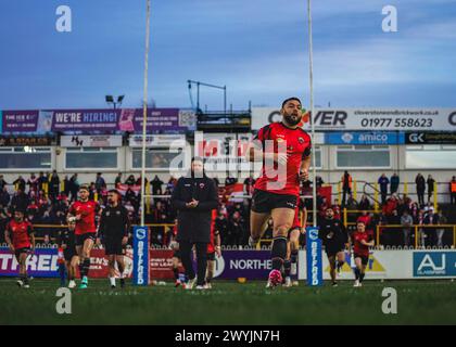 Castleford, Yorkshire, Großbritannien. April 2024. Super League Rugby: Castleford Tigers gegen Salford Red Devils im Ming-A-hose Jungle Stadium. DAVID NOFO Stockfoto