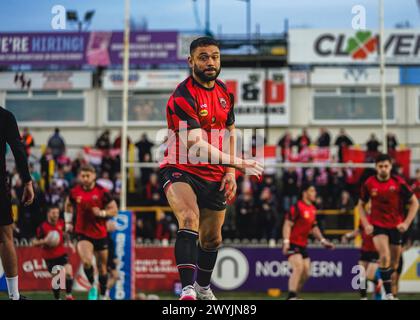 Castleford, Yorkshire, Großbritannien. April 2024. Super League Rugby: Castleford Tigers gegen Salford Red Devils im Ming-A-hose Jungle Stadium. DAVID NOFO Stockfoto