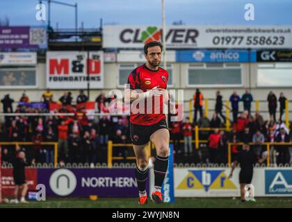 Castleford, Yorkshire, Großbritannien. April 2024. Super League Rugby: Castleford Tigers gegen Salford Red Devils im Ming-A-hose Jungle Stadium. JOE MELLOR Stockfoto