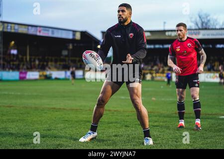 Castleford, Yorkshire, Großbritannien. April 2024. Super League Rugby: Castleford Tigers gegen Salford Red Devils im Ming-A-hose Jungle Stadium. NENE MACDO Stockfoto