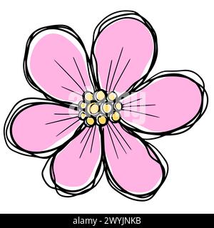 Logo handgezeichnet Umriss Squiggle Design einer Wildblumenblume Ikone Stockfoto