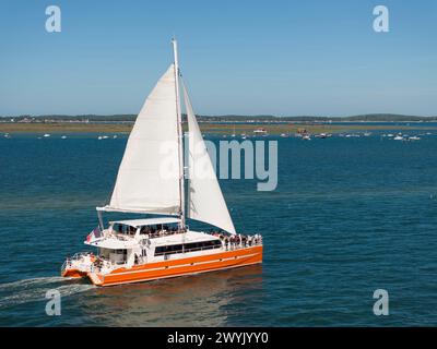 Frankreich, Gironde, Bassin d'Arcachon, Katamaran Le Côte d'Argent, ab UBA, Ausflüge auf dem Meer (aus der Vogelperspektive) Stockfoto