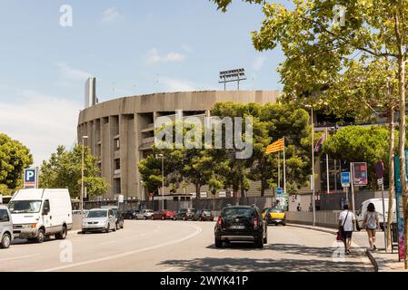 BARCELONA - 11. AUGUST: Außenansicht des Camp Nou Stadions, Heimstadion des FC Barcelona, Katalonien, Spanien, am 11. August 2017. Mit einer Kapazität von 9 Personen Stockfoto