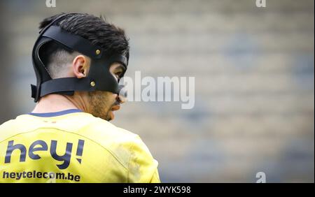 Brüssel, Belgien April 2024. Mohamed Amoura der Union wurde während eines Fußballspiels zwischen Royale Union Saint Gilloise und Cercle Brugge am Sonntag, den 7. April 2024 in Brüssel am 2. Tag (von 10) der Play-offs der Champions der ersten Liga der belgischen Meisterschaft 2023-2024 gezeigt. BELGA PHOTO VIRGINIE LEFOUR Credit: Belga News Agency/Alamy Live News Stockfoto