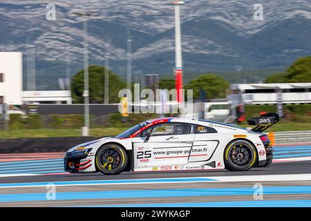 Le Castellet, Frankreich. April 2024. Le CASTELLET, Circuit Paul Ricard, Frankreich, 4-stündiges Langstreckenrennen im Rahmen des GT World Challenge Endurance Cup, der am 06 stattfand. APRIL 2024; # 25, Paul EVRARD, Gilles Magnus, Jim Pla, Sainteloc Racing Team, Audi R8 LMS GT3 EVO II Auto. Das Sainteloc Racing Team läuft im Fanatec GT World Challenge Endurance Cup, gebührenpflichtiges Bild, Foto Copyright © Geert FRANQUET/ATP Images (FRANQUET Geert /ATP/SPP) Credit: SPP Sport Pressefoto. /Alamy Live News Stockfoto