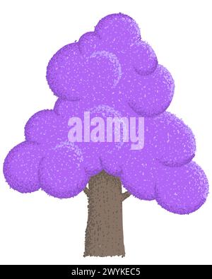 Lila Baum isoliert auf weiß. Handgezeichneter Baum mit violetten Blättern oder Blüten Stock Vektor