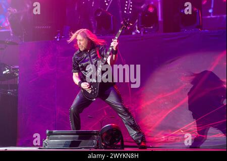 6. April 2024: Judas Priest Bassist Ian Hill spielt ein Konzert in Mailand Stockfoto