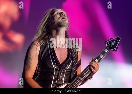 6. April 2024: Judas Priest Gitarrist Richie Faulkner spielt ein Konzert in Mailand Stockfoto