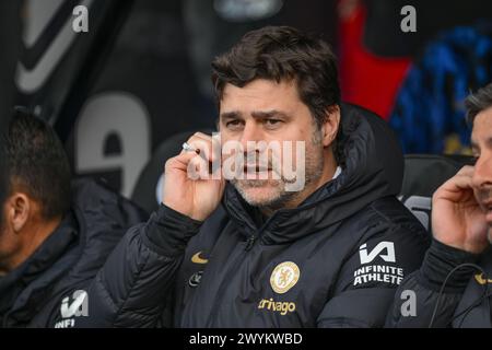 Sheffield, Großbritannien. April 2024. Mauricio Pochettino Manager von Chelsea während des Premier League-Spiels Sheffield United gegen Chelsea in der Bramall Lane, Sheffield, Vereinigtes Königreich, 7. April 2024 (Foto: Craig Thomas/News Images) in Sheffield, Vereinigtes Königreich am 7. April 2024. (Foto: Craig Thomas/News Images/SIPA USA) Credit: SIPA USA/Alamy Live News Stockfoto