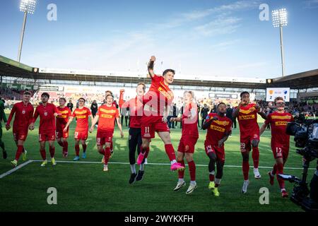 FC Nordsjaelland nach dem 3F Superliga-Spiel zwischen FC Nordsjaelland und FC Kopenhagen rechts zum Dream Park in Farum, Sonntag, 7. April 2024. (Foto: Mads Claus Rasmussen/Ritzau Scanpix) Stockfoto