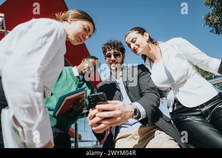 Multikulturelles Business Team Outdoor Meeting, bei dem Strategien für den Erfolg diskutiert werden Stockfoto