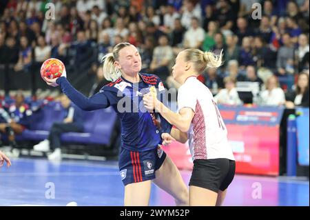 Saint Chamond, Frankreich. April 2024. Thierry LARRET/Maxppp. Handkugel Feminin. Match de Qualifikation A l'EHF Euro 2024. Frankreich gegen Lettonie. Le 7 avril 2024, Arena Saint-Etienne Metropole, Saint-Chamond (42). Chloe VALENTINI (FRA) Credit: MAXPPP/Alamy Live News Stockfoto