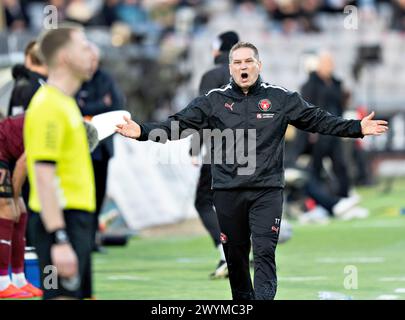 FC Midtjylland-Trainer Thomas Thomasberg im 3F Superliga-Spiel zwischen AGF und FC Midtjylland im Ceres Park in Aarhus, Sonntag, 7. März 2024. (Foto: Henning Bagger/Ritzau Scanpix) Stockfoto